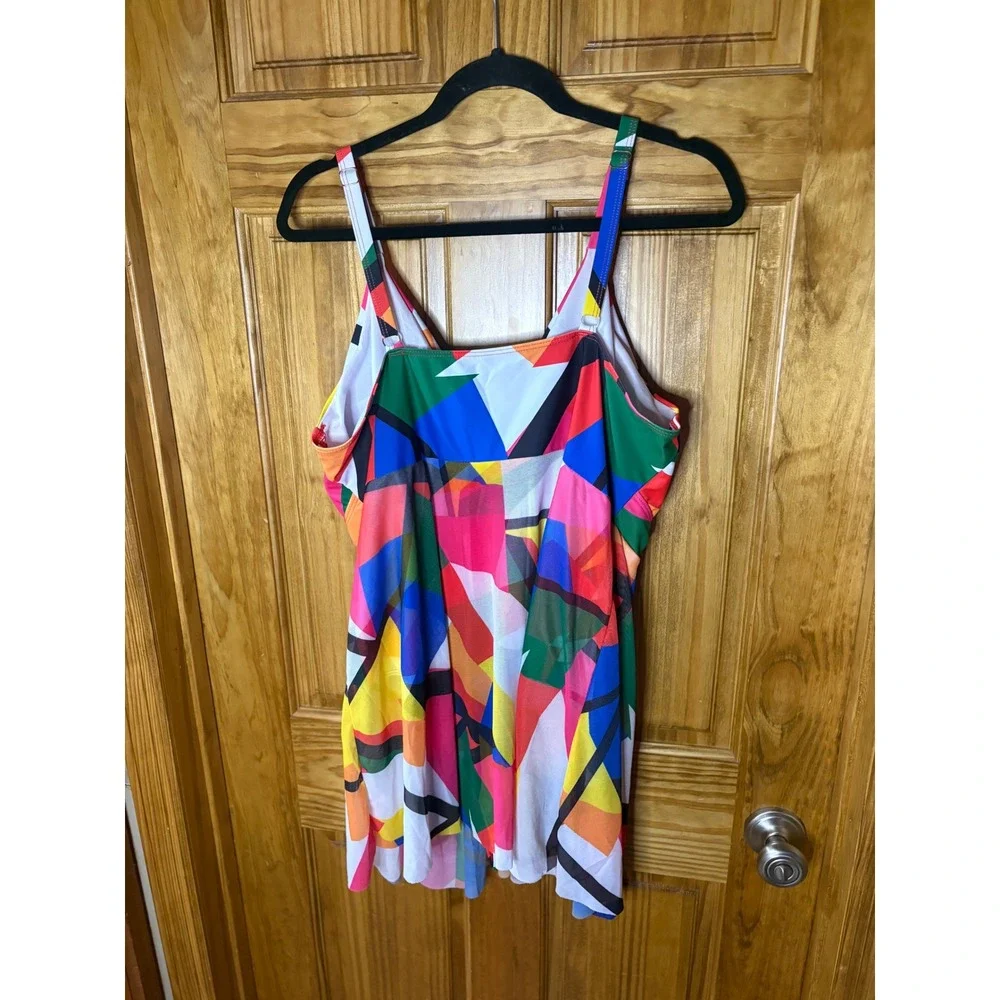 Geometric Abstract Print Swim Dress One Piece Swimsuit Multicolor 4XL